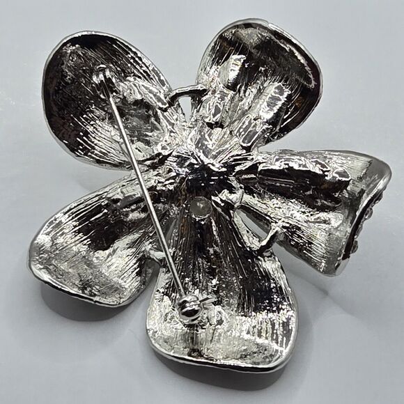 Premier Designs Prissy Brooch Rhinestones Faux Pearl Floral Motif Formal 2" READ - Picture 5 of 10